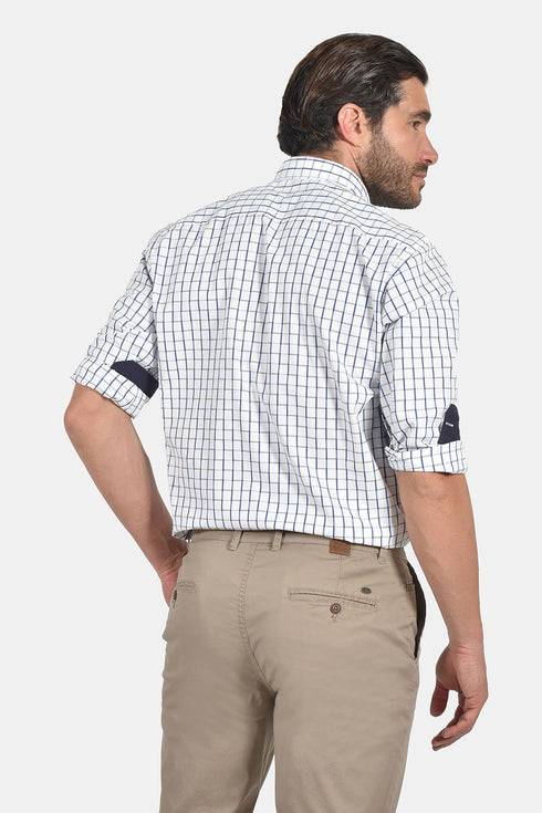 Ανδρικό Πουκάμισο Λευκό με Μπλε-Μπεζ Καρό Tweed