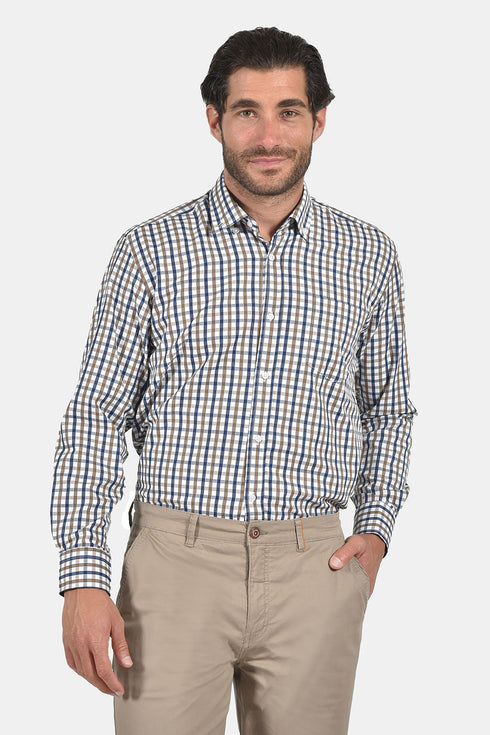 Ανδρικό Πουκάμισο Καρό Μπλε-Μπεζ Tweed