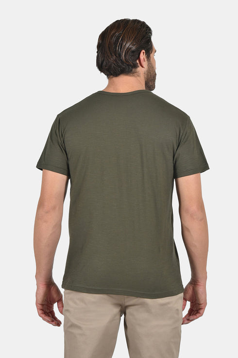 Ανδρικό T-Shirt Λαιμός Βε με Κουμπάκια Λαδί Everbest