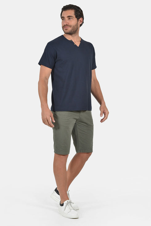 Ανδρικό T-Shirt Λαιμός Βε με Κουμπάκια Μπλε Everbest