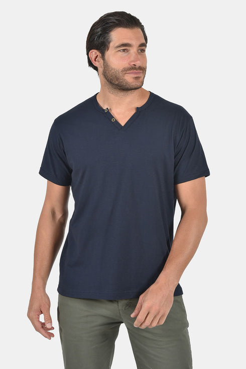 Ανδρικό T-Shirt Λαιμός Βε με Κουμπάκια Μπλε Everbest