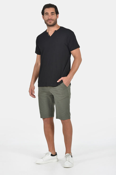 Ανδρικό T-Shirt Λαιμός Βε με Κουμπάκια Μαύρο Everbest