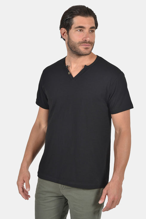 Ανδρικό T-Shirt Λαιμός Βε με Κουμπάκια Μαύρο Everbest