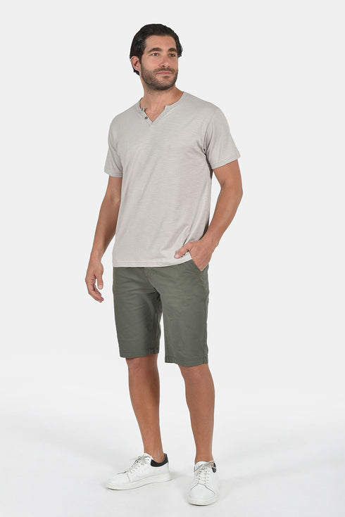 Ανδρικό T-Shirt Λαιμός Βε με Κουμπάκια Μπεζ Everbest