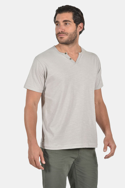 Ανδρικό T-Shirt Λαιμός Βε με Κουμπάκια Μπεζ Everbest