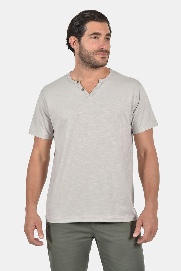 Ανδρικό T-Shirt Λαιμός Βε με Κουμπάκια Μπεζ Everbest