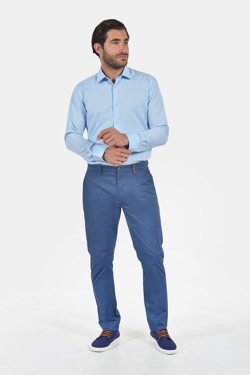 Ανδρικό Πουκάμισο Στενή Γραμμή Γαλάζιο Tweed