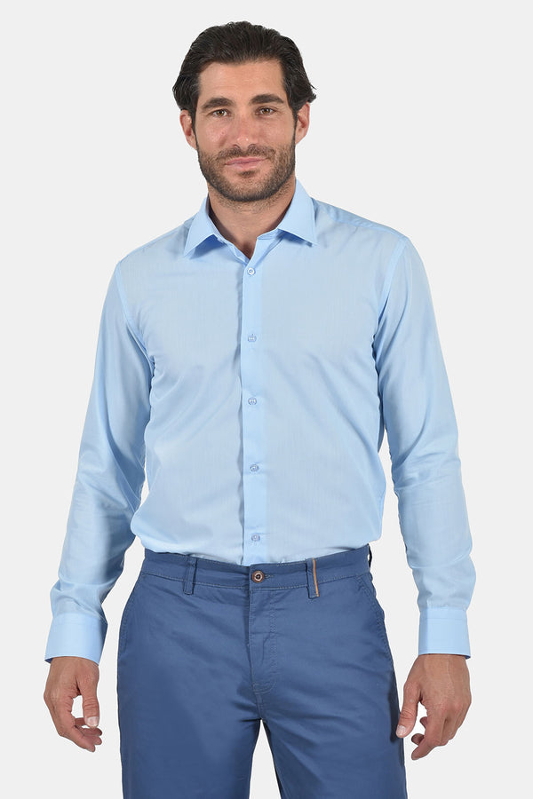 Ανδρικό Πουκάμισο Στενή Γραμμή Γαλάζιο Tweed