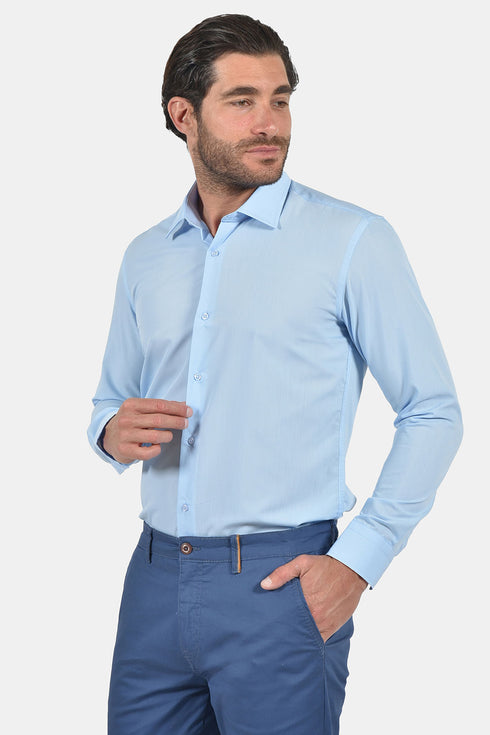 Ανδρικό Πουκάμισο Στενή Γραμμή Γαλάζιο Tweed