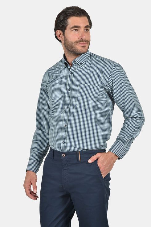 Ανδρικό Πουκάμισο Καρό Πράσινο-Μπλε Tweed