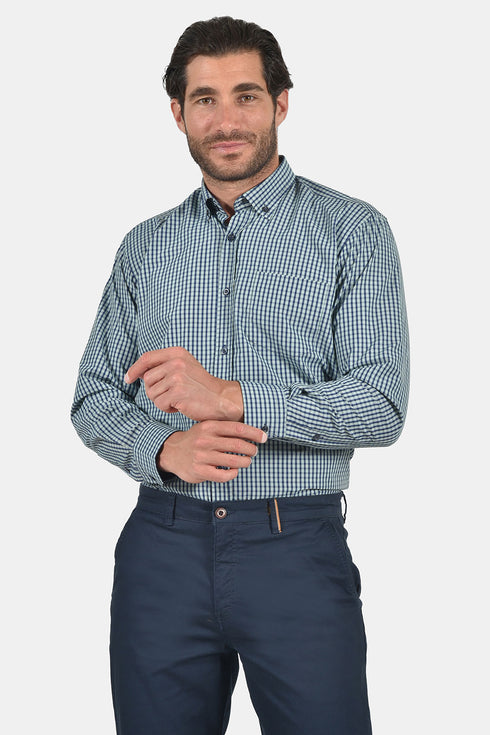 Ανδρικό Πουκάμισο Καρό Πράσινο-Μπλε Tweed