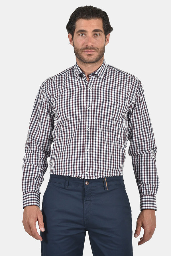 Ανδρικό Πουκάμισο Καρό Μπλε-Μπορντό Tweed