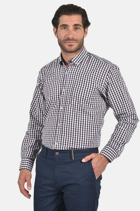 Ανδρικό Πουκάμισο Καρό Μπλε-Μπορντό Tweed