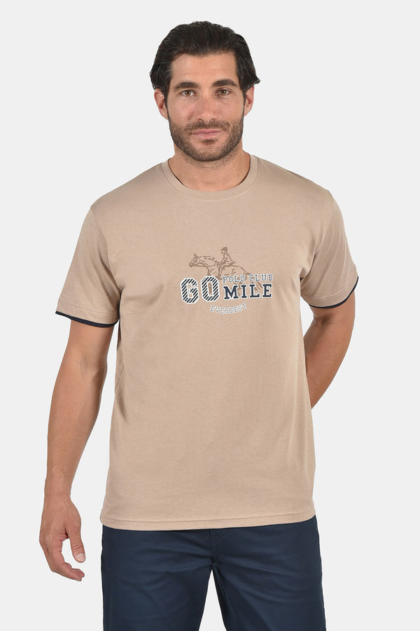Ανδρικό T-Shirt Άνετη Γραμμή Μπεζ με Τύπωμα Everbest