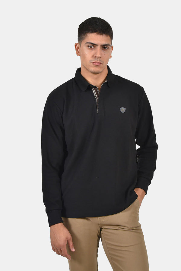 Ανδρική Μπλούζα με Γιακά Άνετη Γραμμή Μαύρη Everbest