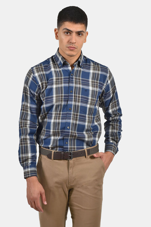 Ανδρικό Πουκάμισο Καρό Μπλε-Καφέ Bradley