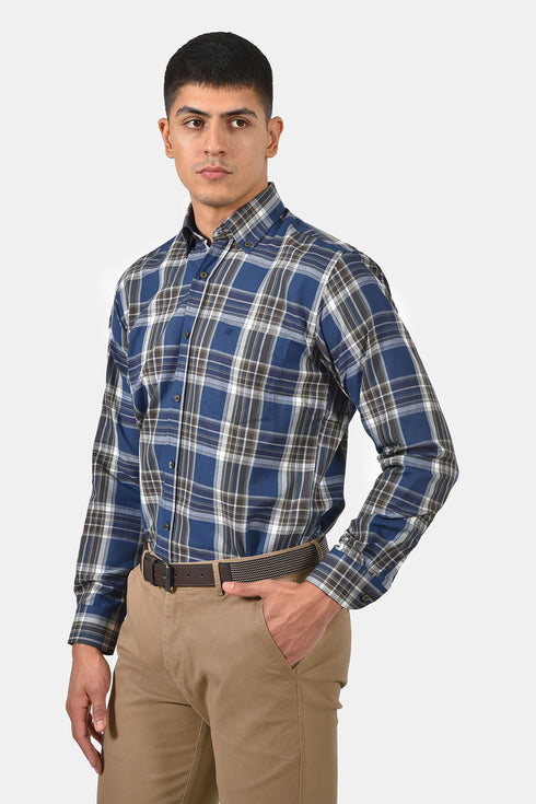 Ανδρικό Πουκάμισο Καρό Μπλε-Καφέ Bradley