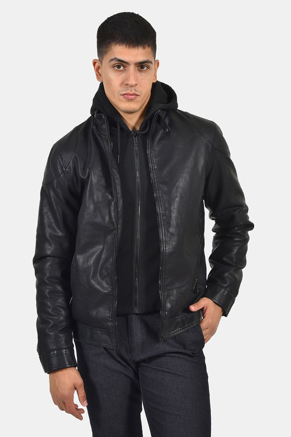 Ανδρικό Μπουφάν Από Vegan Δέρμα Μαύρο Camaro