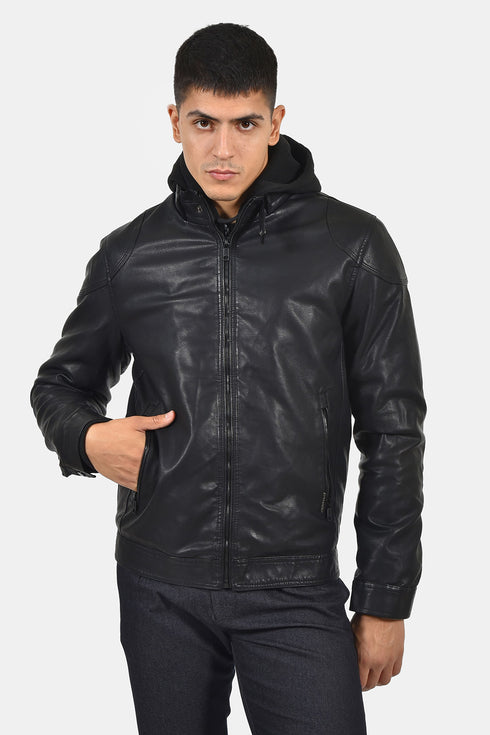 Ανδρικό Μπουφάν Από Vegan Δέρμα Μαύρο Camaro