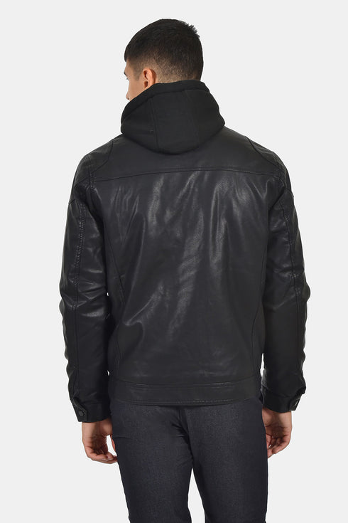 Ανδρικό Μπουφάν Από Vegan Δέρμα Μαύρο Camaro