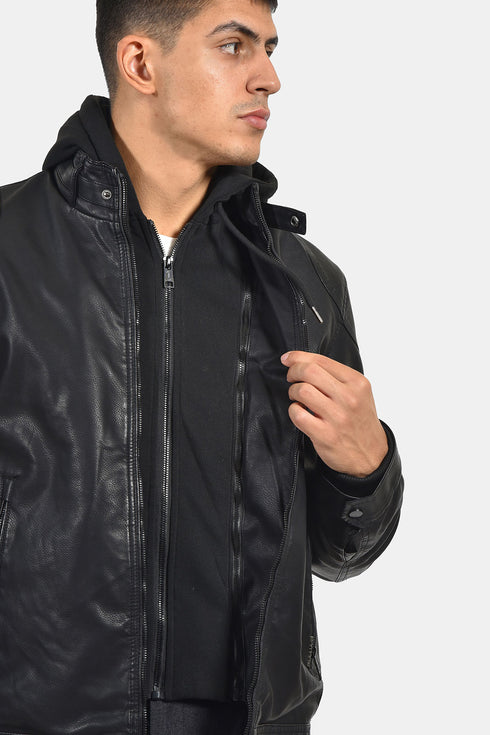 Ανδρικό Μπουφάν Από Vegan Δέρμα Μαύρο Camaro