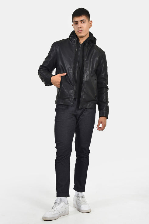 Ανδρικό Μπουφάν Από Vegan Δέρμα Μαύρο Camaro
