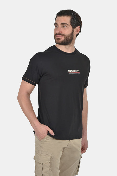 Ανδρικό T-Shirt Άνετη Γραμμή Μαύρο με Τύπωμα Everbest