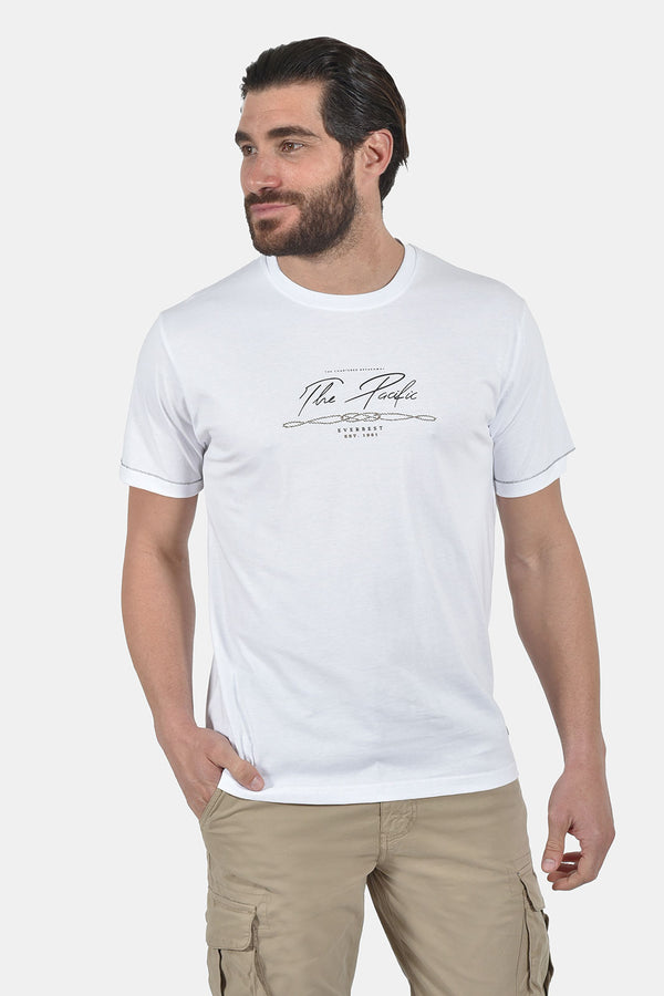 Ανδρικό T-Shirt Άνετη Γραμμή Λευκό με Τύπωμα Everbest
