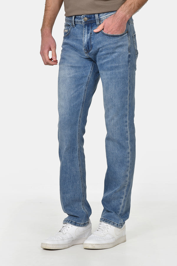 Ανδρικό Τζιν Παντελόνι Ίσια Γραμμή Μπλε Ξεβαμμένο