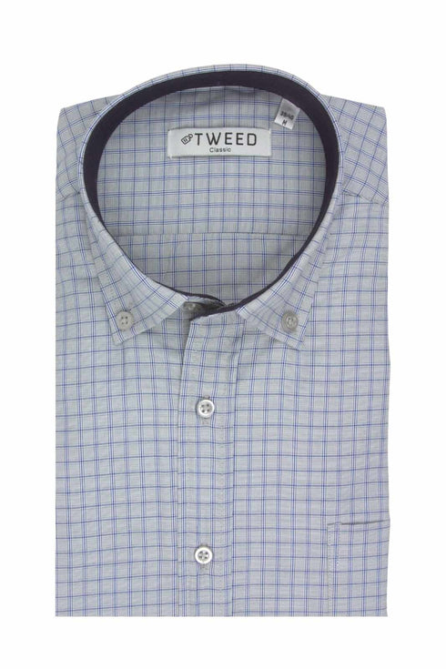 Ανδρικό Πουκάμισο Γκρι με Μπλε Καρό Tweed