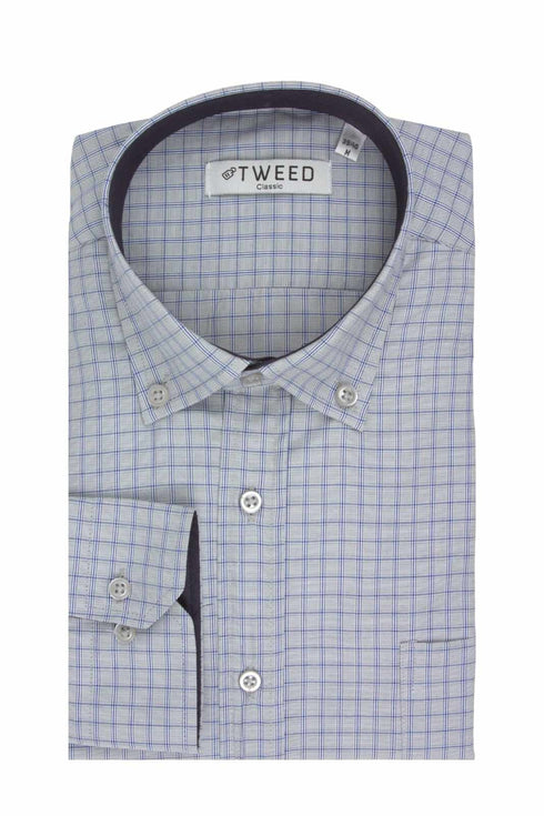 Ανδρικό Πουκάμισο Γκρι με Μπλε Καρό Tweed