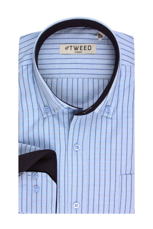 Ανδρικό Πουκάμισο Γαλάζιο Καρό Tweed