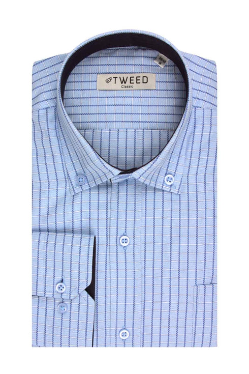 Ανδρικό Πουκάμισο Γαλάζιο Καρό Tweed