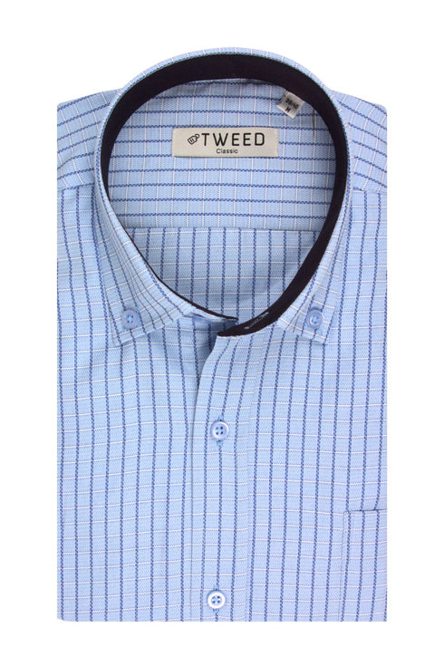 Ανδρικό Πουκάμισο Γαλάζιο Καρό Tweed