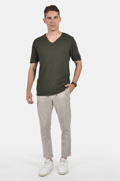 Ανδρικό T-Shirt με Λαιμό Βε Χακί NDC