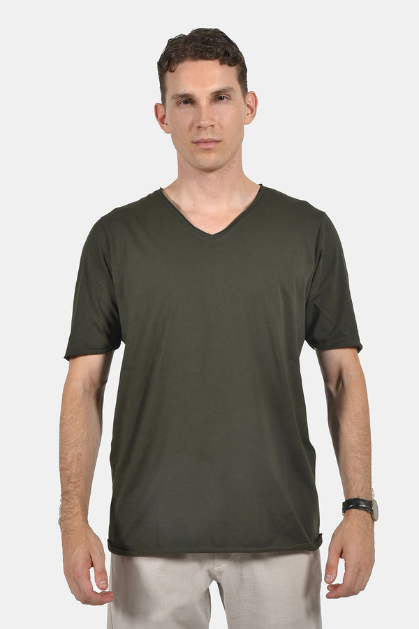 Ανδρικό T-Shirt με Λαιμό Βε Χακί NDC