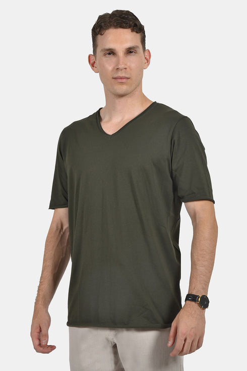 Ανδρικό T-Shirt με Λαιμό Βε Χακί NDC