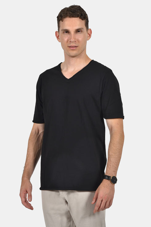 Ανδρικό T-Shirt με Λαιμό Βε Μαύρο NDC