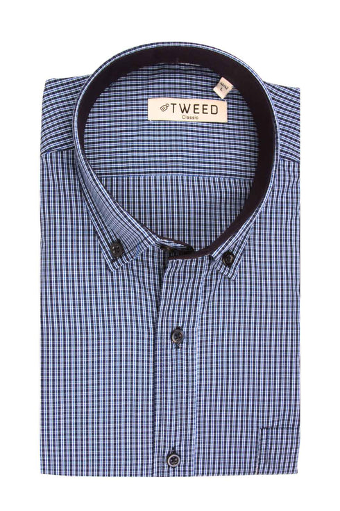 Ανδρικό Πουκάμισο Μπλε Καρό Tweed