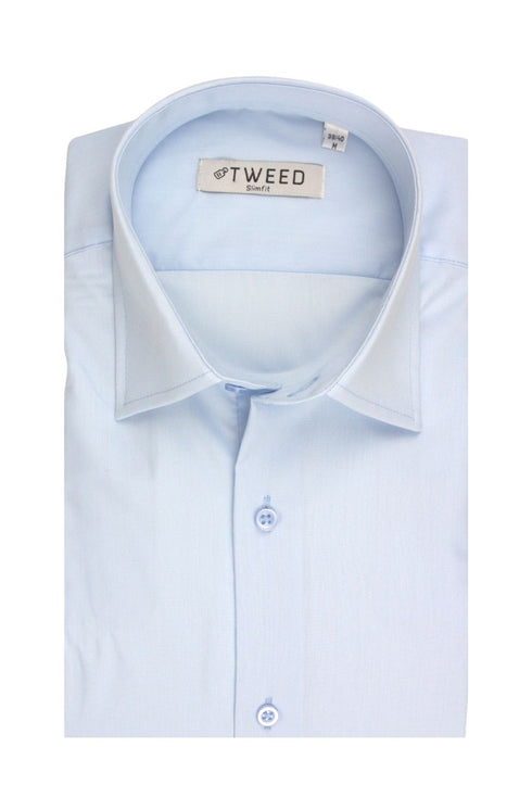 Ανδρικό Πουκάμισο Στενή Γραμμή Σιέλ Tweed