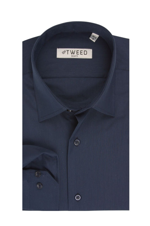 Ανδρικό Πουκάμισο Στενή Γραμμή Μπλε Σκούρο Tweed