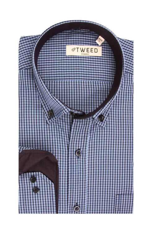 Ανδρικό Πουκάμισο Μπλε Καρό Tweed