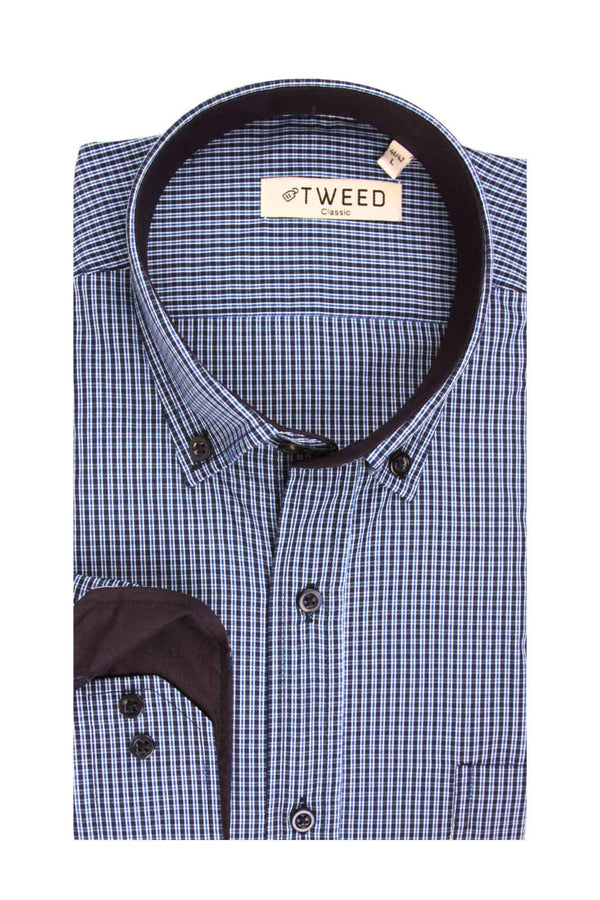 Ανδρικό Πουκάμισο Μπλε Καρό Tweed