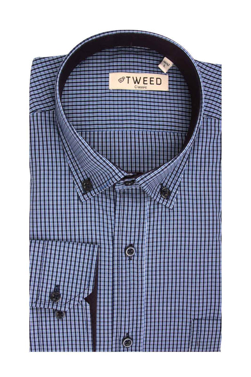 Ανδρικό Πουκάμισο Μπλε Καρό Tweed