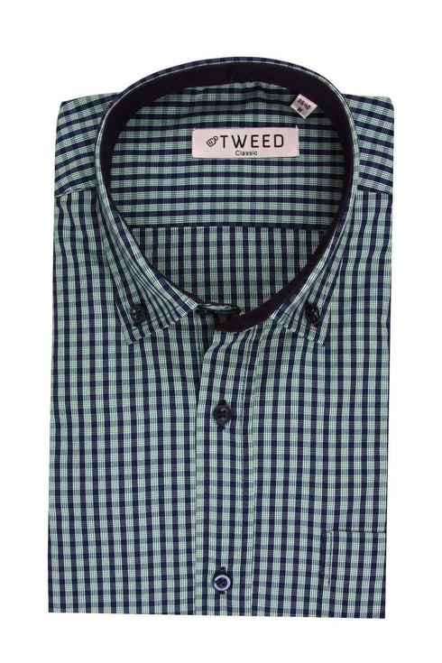Ανδρικό Πουκάμισο Καρό Πράσινο-Μπλε Tweed