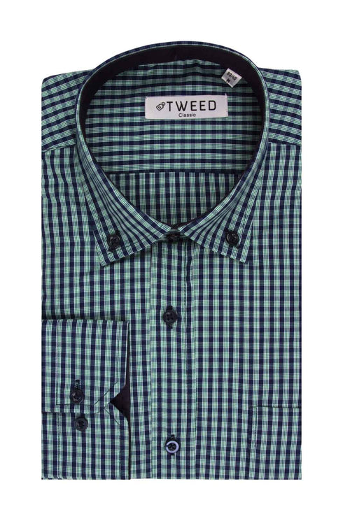 Ανδρικό Πουκάμισο Καρό Πράσινο-Μπλε Tweed