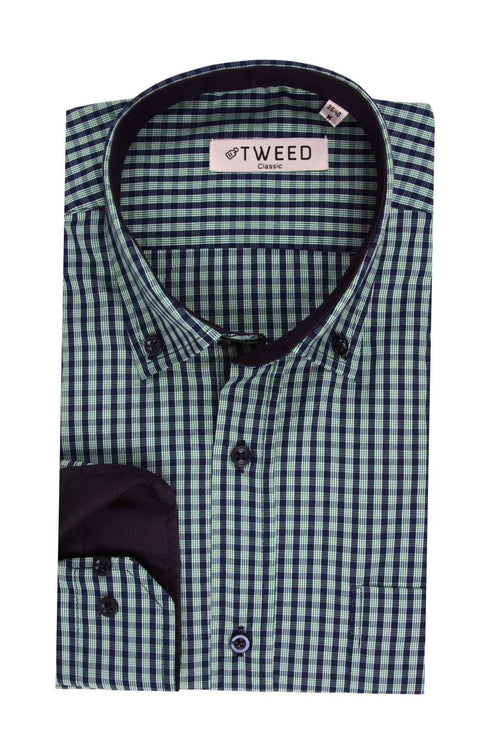 Ανδρικό Πουκάμισο Καρό Πράσινο-Μπλε Tweed