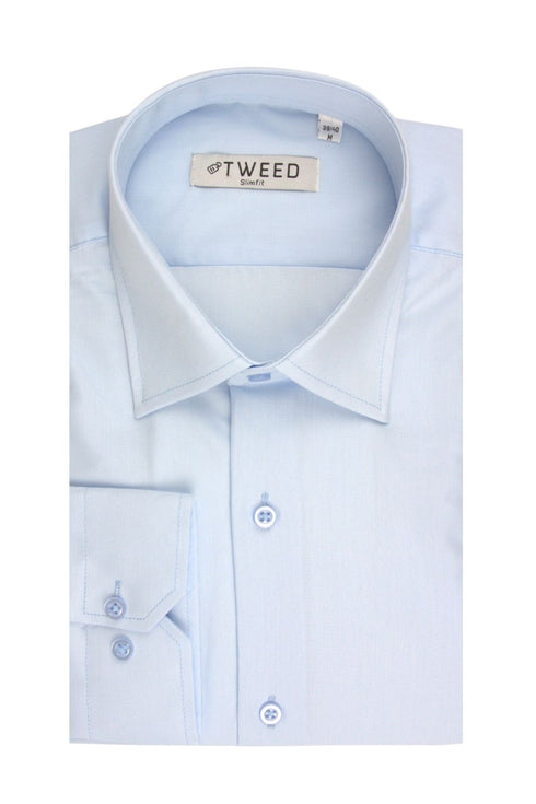 Ανδρικό Πουκάμισο Στενή Γραμμή Σιέλ Tweed