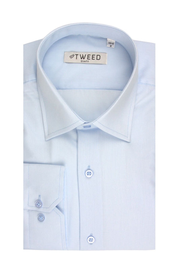 Ανδρικό Πουκάμισο Στενή Γραμμή Σιέλ Tweed