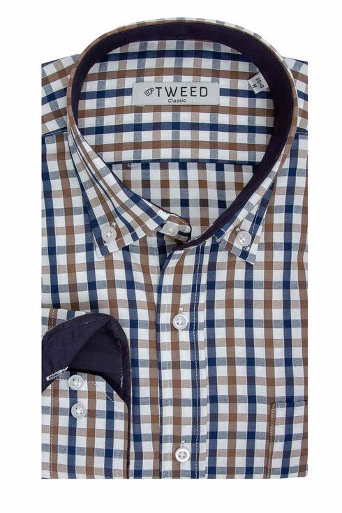 Ανδρικό Πουκάμισο Καρό Μπλε-Μπεζ Tweed